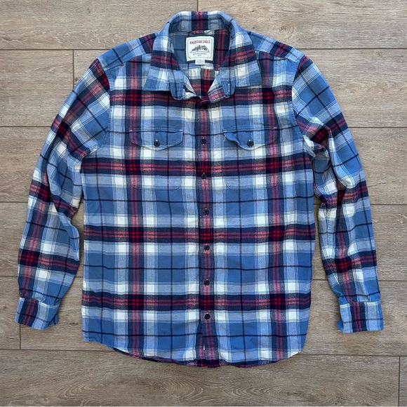 American Eagle Other - American Eagle Blue Red Plaid Flannel Button Down Shirt Sz XLT Cotton Casual
